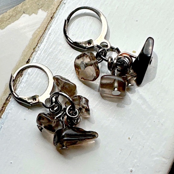 Smokey Quartz confetti dangle earrings/speeding laws of karma for Scorpio - Picture 1 of 4